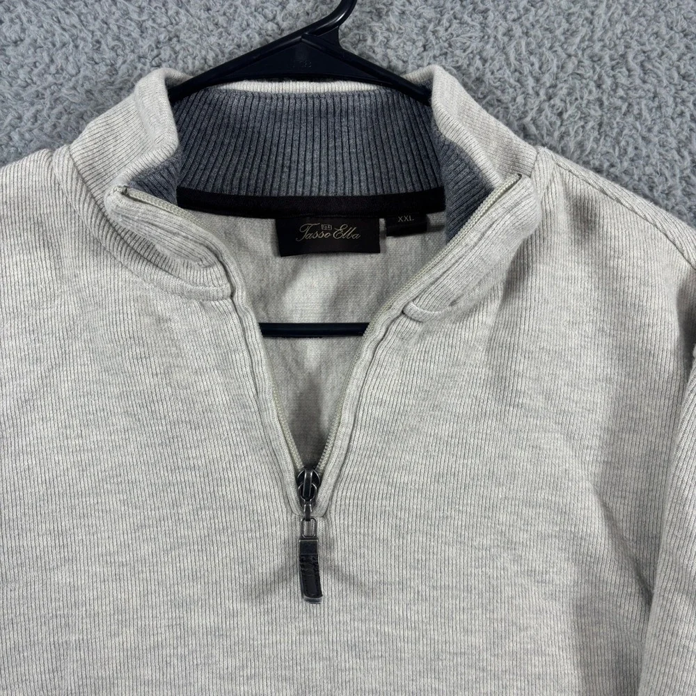 Tasso Elba Mens XXL Quarter Zip Pullover Sweater Oatmeal Heather 100% Cotton Rib